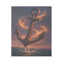 Fiery Rustic Anchor – Nautical Fantasy Wall Art