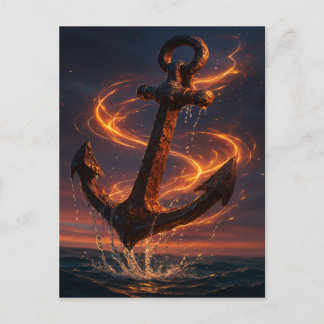Fiery Rustic Anchor – Nautical Fantasy Wall Art Holiday Postcard
