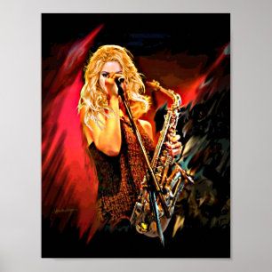 Fiery Saxophone Player Poster