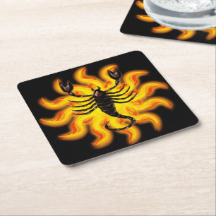 Fiery Scorpio Square Paper Coaster