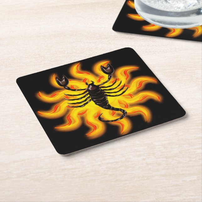 Fiery Scorpio Square Paper Coaster (Angled)