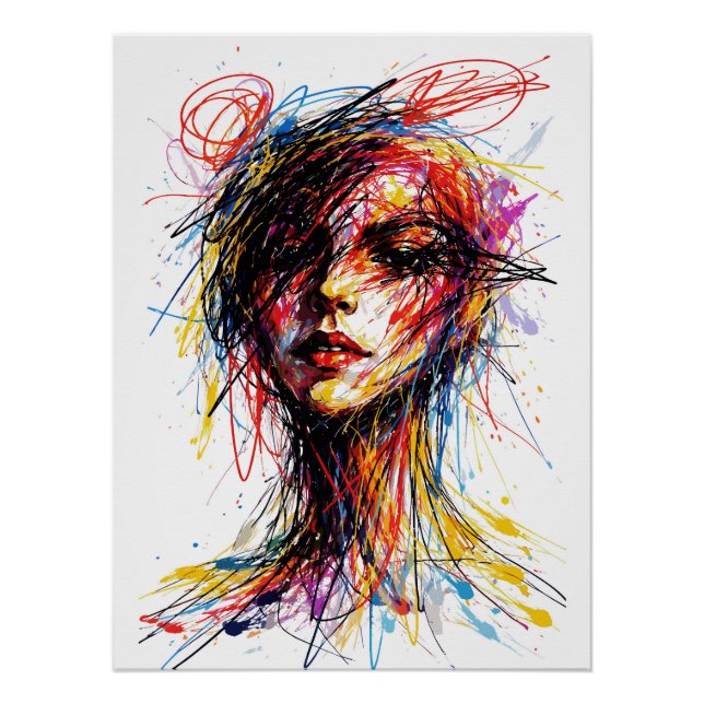 Fiery Scribble Portrait Emotional Whirl Poster (Front)