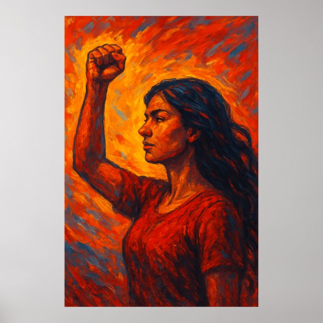 Fiery, She Rises | Feminist Raised Fist Woman Poster (Front)