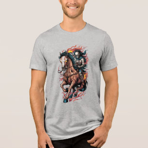 Fiery Skeleton Rider on a Galloping Horse Tri-Blend Shirt