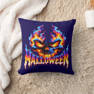 Fiery Skull Halloween Flame Design Cushion