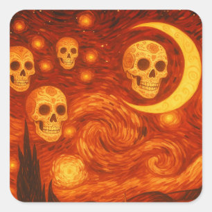 Fiery Skulls in Starry Sky Sticker