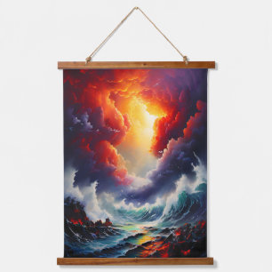 Fiery Sky and Roaring Sea – Dynamic Seascape Art Hanging Tapestry