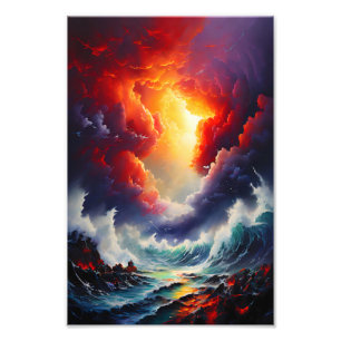Fiery Sky and Roaring Sea – Dynamic Seascape Art Photo Print