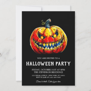 Fiery Smiling Pumpkin Fiery Halloween Party Invitation