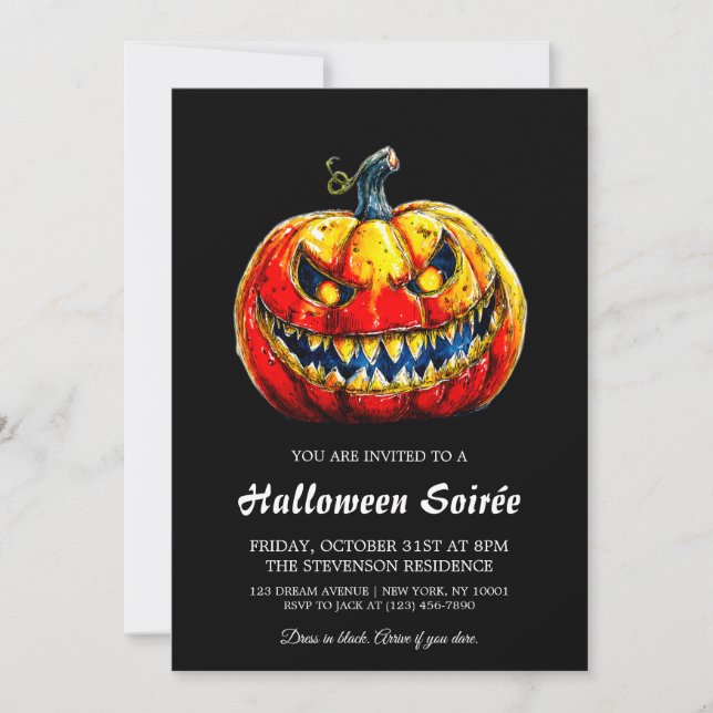 Fiery Smiling Pumpkin Fiery Halloween Soirée Invitation (Front)