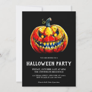 Fiery Smiling Pumpkin Gothic Halloween Party Invitation