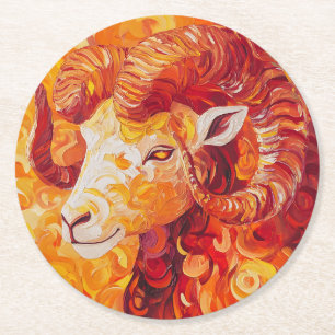 Fiery Solar Capricorn Spirit Round Paper Coaster