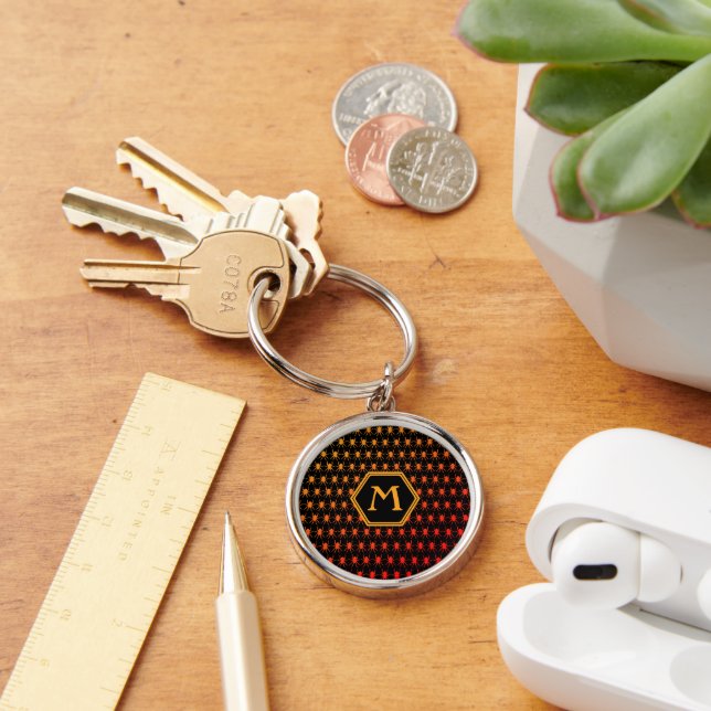 Fiery spiders on black pattern Monogram Key Ring (Desk)