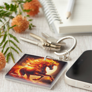 Fiery Spirit Horse Under the Moonlight Key Ring