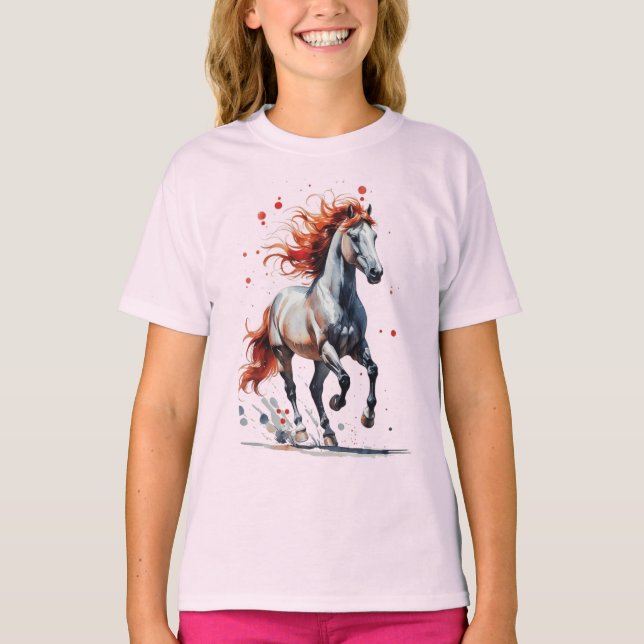 Fiery Spirit - Majestic Horse Watercolor T-Shirt (Front)