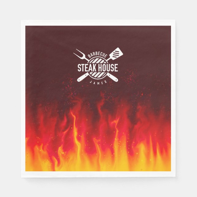 Fiery Steak House Napkins — Custom BBQ Flames (Front)