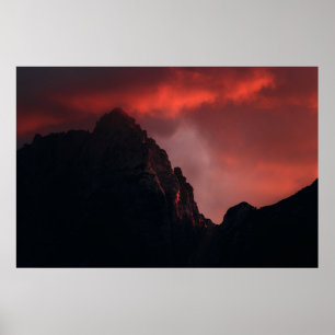 Fiery sunset at mountains poster