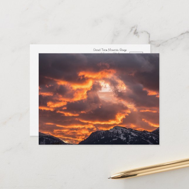 Fiery Sunset Over the Mountains Postcard (Front/Back In Situ)