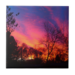 Fiery Sunset through the Trees Tile