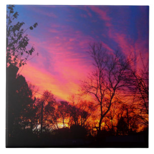 Fiery Sunset through the Trees Tile
