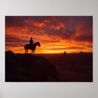 Fiery Texas Sunset Poster - Lone Rider Western