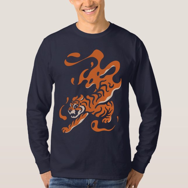 Fiery Tiger: Asian Bold Design T-Shirt (Front)