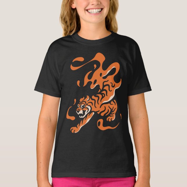 Fiery Tiger: Asian Bold Design T-Shirt (Front)