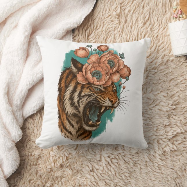 Fiery Tiger Bloom Cushion (Blanket)