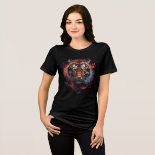 Fiery Tiger Face in Smoke and Flame Art Tri-Blend Shirt