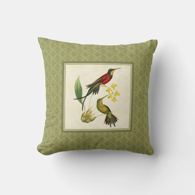 Fiery Topaz Hummingbirds Damask Pillow (Front)