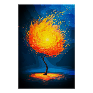 Fiery Tree of Life Abstract Nature Wall Art