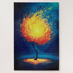 Fiery Tree of Life   Abstract Nature Wall Art Jigsaw Puzzle