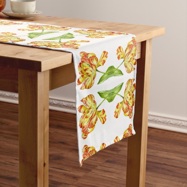 Fiery Tulips on a Table Runner (In Situ)