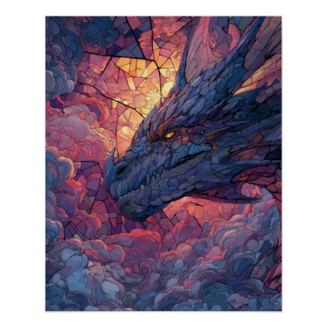 Fiery Twilight Cosmic Dragon Fantasy Art Poster (Front)