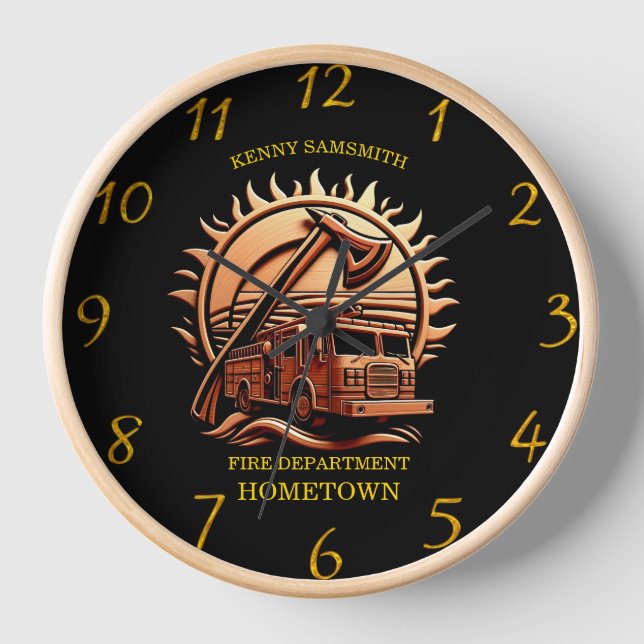 Fiery Valour Intricate Heroic Design Of Fire Truck Clock (Front)