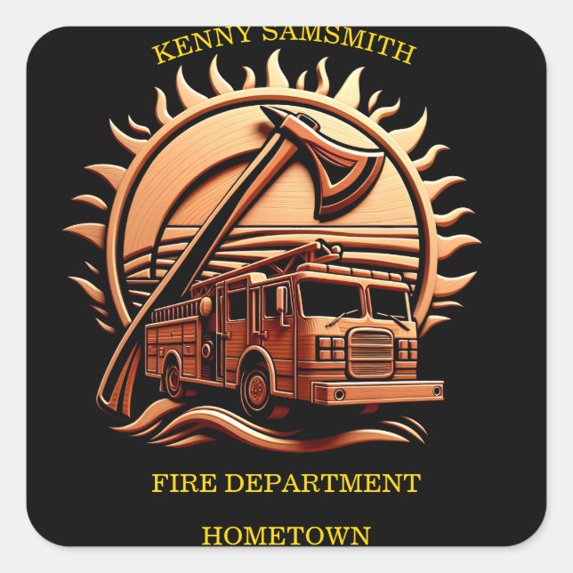 Fiery Valour Intricate Heroic Design Of Fire Truck Square Sticker (Front)