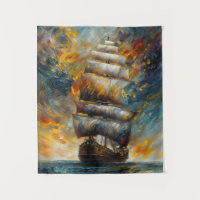 Fiery Voyage Dramatic Sailing Ship at Sunset Art