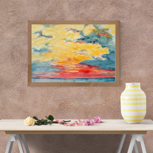 Fiery Watercolor Sunset Photo Print