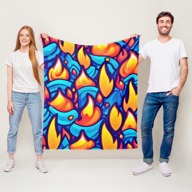Fiery Waves Abstract Art Fleece Blanket (In Situ)
