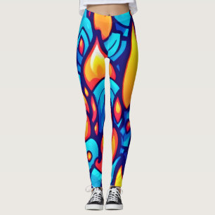 Fiery Waves Abstract Art Leggings