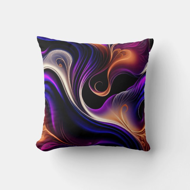 Fiery Waves - Bold Purple, Orange - Gold Abstract Cushion (Front)
