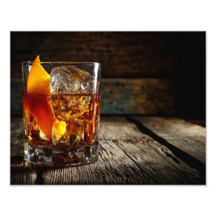 Fiery Whiskey Glass Rustic Dark Mood Photo Print