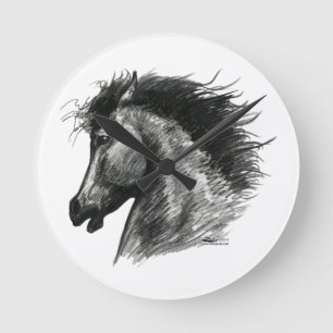 Fiery Wild Horse Round Clock