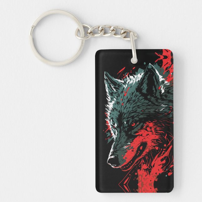 Fiery Wolf in Action Key Ring (Front)