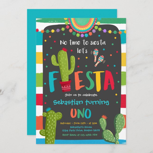 Fiesta 1st Birthday Party Mexican Cactus Party Invitation (Front/Back)