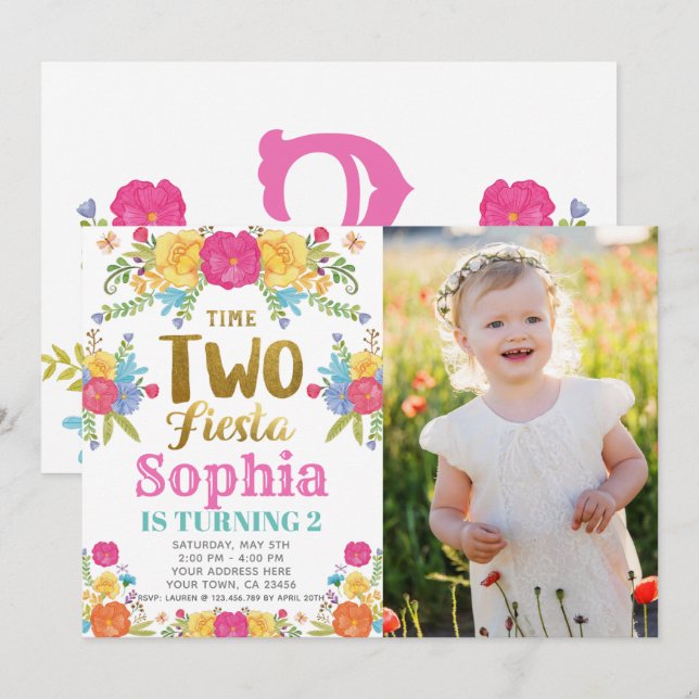 Fiesta 2nd Birthday Invitation (Front/Back)