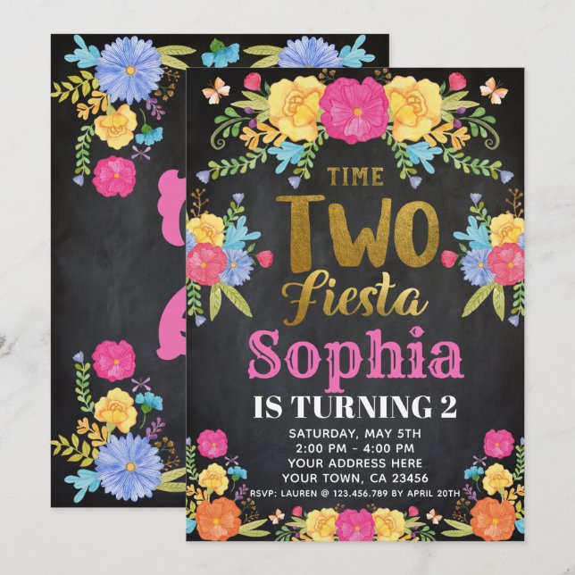 Fiesta 2nd Birthday Invitation (Front/Back)