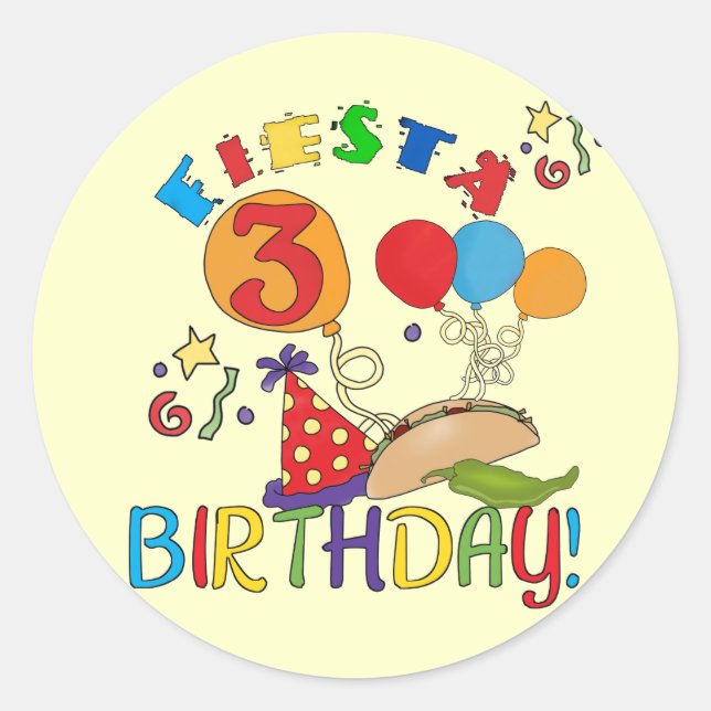 Fiesta 3rd Birthday T-shirts and Gifts Classic Round Sticker (Front)