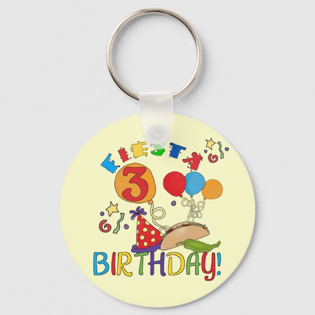 Fiesta 3rd Birthday T-shirts and Gifts Key Ring (Front)