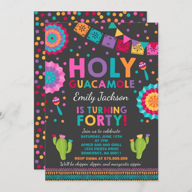 Fiesta 40th Birthday Invitation Holy Guacamole 40 (Front/Back)